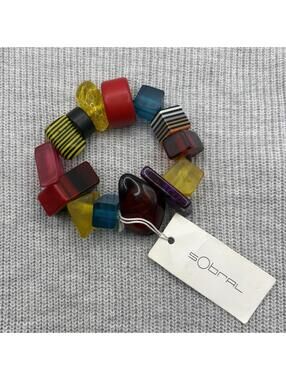 SOBRAL Brazil Chunky Resin Stretch Bracelet Multicolor Geometric Statement